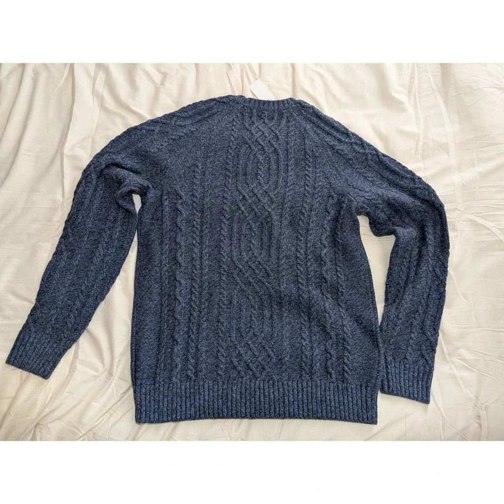 Brooks Brothers Italian Yarn Blue Cable-Knit 4-Ply Crew Neck Sweater Men's M